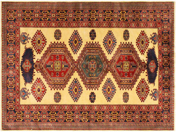 handmade Geometric Sherwan Gold Blue Hand Knotted RECTANGLE 100% WOOL area rug 5x6
